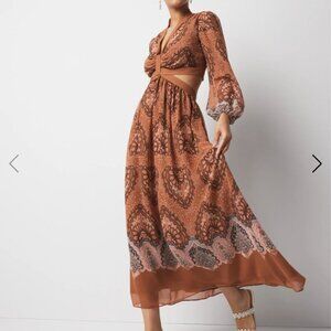 Long Sleeve V Neck Cutout Midi Dress